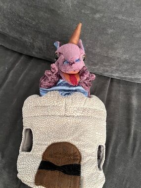 Purple Dragon Plush Hand Puppet with Cream Sherpa Pocket